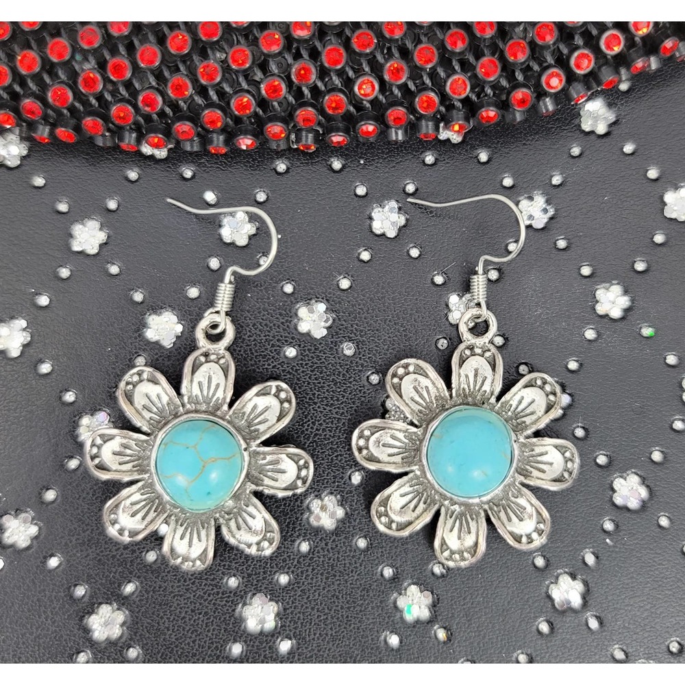 Turquoise Flower Drop Earrings